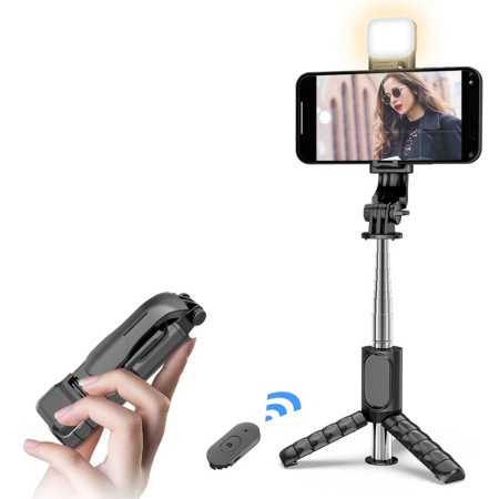 Selfie Stick cu Trepied si Telecomanda, 76cm, Mini - Techsuit (Q11s) - Black