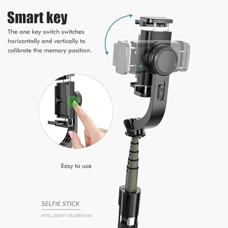 Selfie Stick cu Tripod, Telecomanda, Anti-Shake, 75cm - Techsuit (Q08) - Black