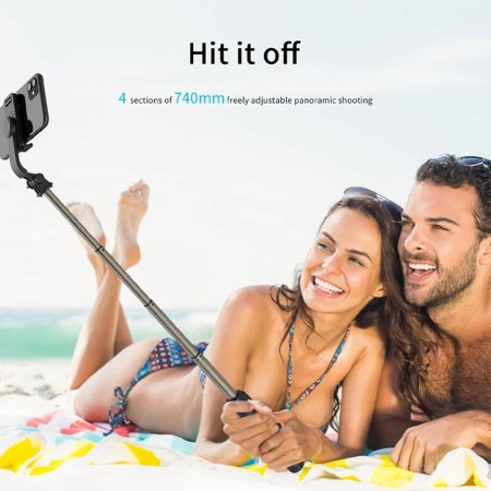 Selfie Stick cu Trepied si Telecomanda, 74cm - Techsuit (Q03) - Black