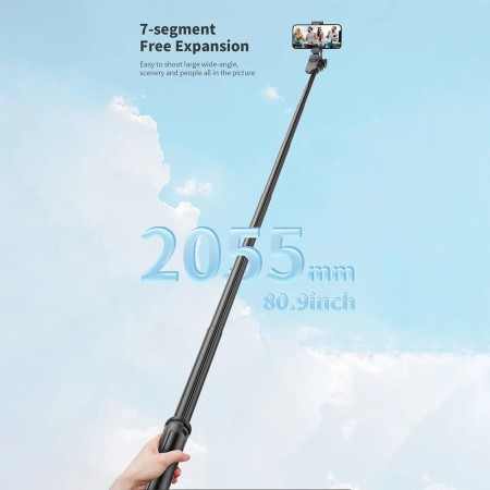 Selfie Stick Stabil cu Trepied si Telecomanda, 205cm - Techsuit (C05) - Black