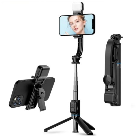 Selfie Stick cu Trepied si Telecomanda, Pliabil, 107cm - Techsuit (C01s) - Black