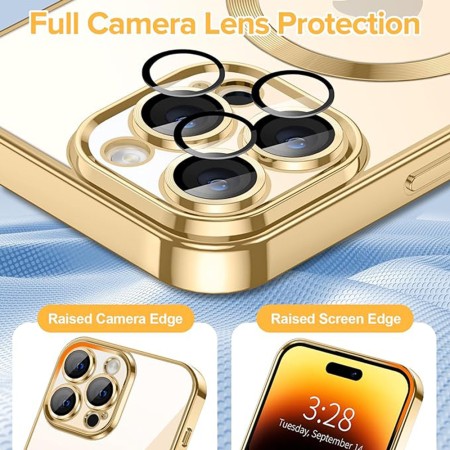 Husa pentru iPhone 14 Pro Max - Techsuit Luxury Crystal MagSafe - Gold