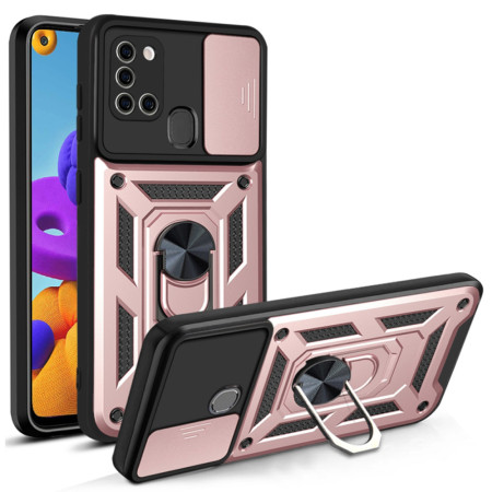 Husa pentru Samsung Galaxy A21s, CamShield Protectie Camera, Inel Magnetic, Slide si Snap, Rose Gold