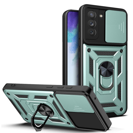 Husa pentru Samsung Galaxy S21 FE 5G, CamShield Protectie Camera, Inel Magnetic, Slide si Snap, Green