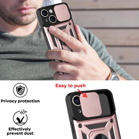 Husa pentru iPhone 13, CamShield Protectie Camera, Inel Magnetic, Slide si Snap, Rose Gold