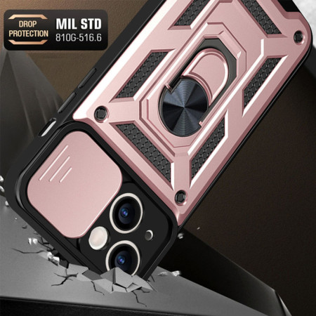 Husa pentru iPhone 13, CamShield Protectie Camera, Inel Magnetic, Slide si Snap, Rose Gold