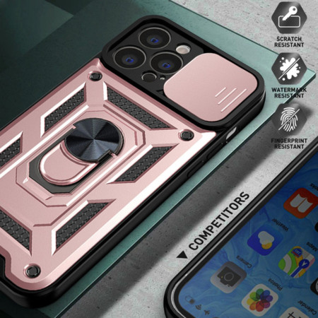 Husa pentru iPhone 13 Pro, CamShield Protectie Camera, Inel Magnetic, Slide si Snap, Rose Gold