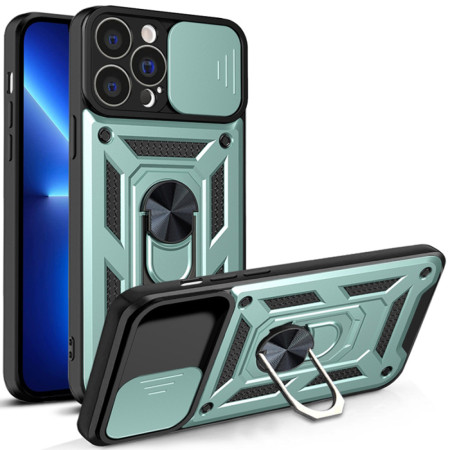 Husa pentru iPhone 13 Pro, CamShield Protectie Camera, Inel Magnetic, Slide si Snap, Green