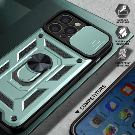 Husa pentru iPhone 13 Pro, CamShield Protectie Camera, Inel Magnetic, Slide si Snap, Green