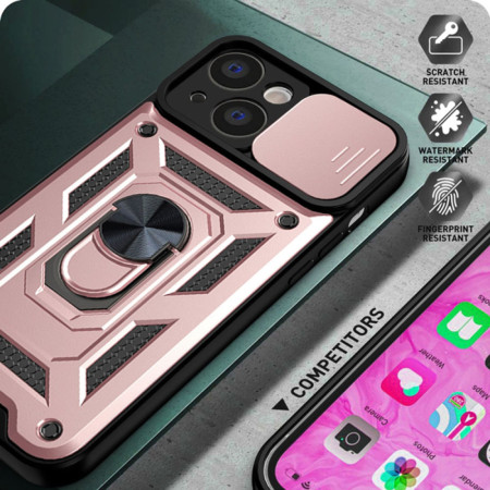 Husa pentru iPhone 14, CamShield Protectie Camera, Inel Magnetic, Slide si Snap, Rose Gold