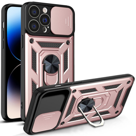 Husa pentru iPhone 14 Pro, CamShield Protectie Camera, Inel Magnetic, Slide si Snap, Rose Gold