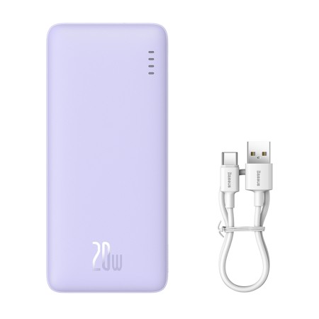 Acumulator Extern USB, Type-C, Micro-USB, 20W, 10000mAh + Cablu Type-C - Baseus Airpow (P10022801513-00) - Nebula Purple