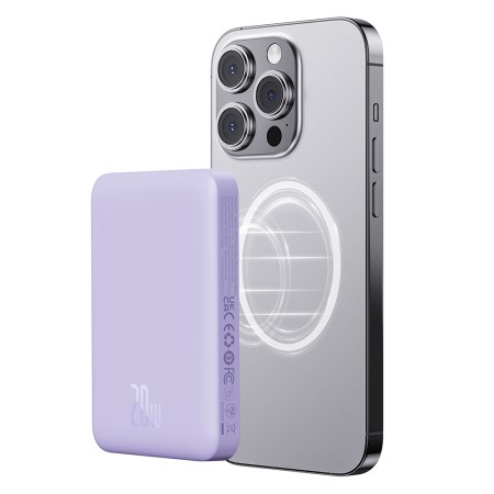 Acumulator Extern Type-C, Incarcare Wireless, 20W, 10000mAh + Cablu Type-C, 30cm - Baseus Mini Air (P10059001513-00) - Purple