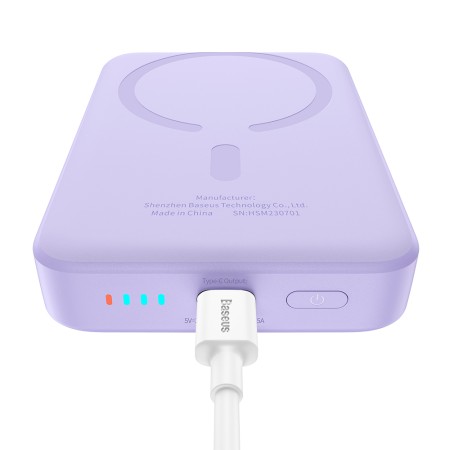 Acumulator Extern Type-C, Incarcare Wireless, 20W, 10000mAh + Cablu Type-C, 30cm - Baseus Mini Air (P10059001513-00) - Purple