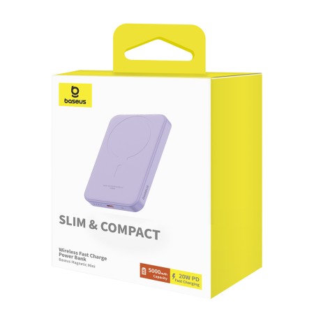 Acumulator Extern Type-C, Incarcare Wireless, 20W, 5000mAh + Cablu Type-C, 30cm - Baseus Mini (P10022107513-00) - Purple