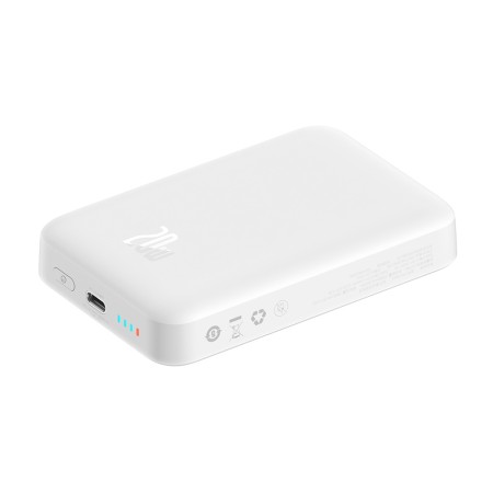 Baterie Externa USB-C, MagSafe, 10000mAh, 20W + Cablu Type-C, 60W, 30cm - Baseus Magnetic Mini (PPCX070002) - White