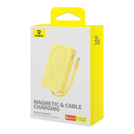 Acumulator Extern MagSafe, USB-C, Lightning, 30W, 10000mAh - Baseus Magnetic Mini (P1002210BY23-00) - Yellow