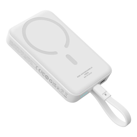 Acumulator Extern MagSafe, USB-C, Lightning, 30W, 10000mAh - Baseus Magnetic Mini (P1002210B223-00) - White