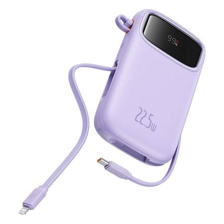 Acumulator Extern 2x Lightning, 3x Type-C, 2x USB, 22.5W, 10000mAh + Cablu Type-C, 30cm - Baseus Qpow Pro+ (P10055003513-00) - Purple