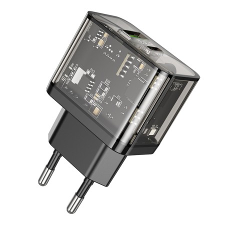 Incarcator USB, Type-C, QC3.0, 20W - Hoco Dazzling (N34) - Transparent Black