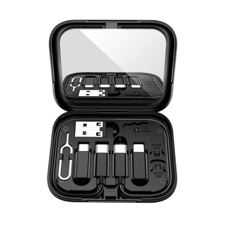 Set Cablu, Adaptoare Micro-USB, Type-C, Lightning, USB - Hoco Treasure Box (U114) - Black