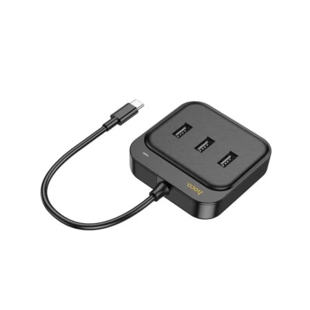 Adaptor USB-C la 3x USB2.0 + RJ45, 0.2m - Hoco Easy Link (HB35) - Black