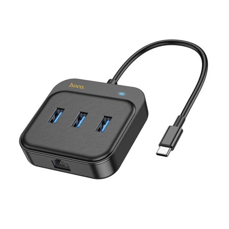 Adaptor USB-C la 3x USB3.0 + RJ45, 0.2m - Hoco Easy Link (HB35) - Black