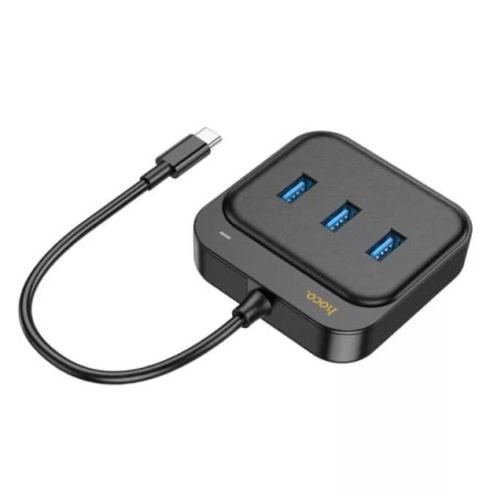 Adaptor USB-C la 3x USB3.0 + RJ45, 0.2m - Hoco Easy Link (HB35) - Black