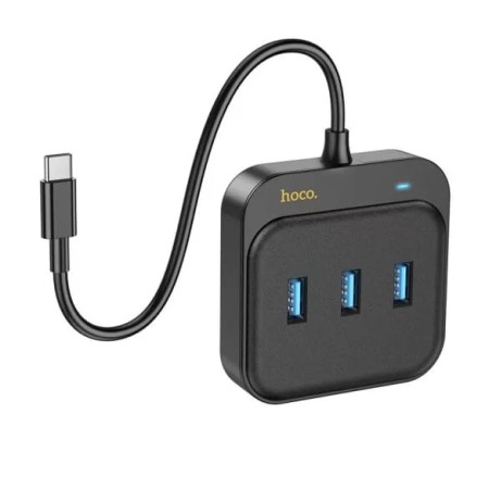 Adaptor USB-C la 3x USB3.0 + RJ45, 0.2m - Hoco Easy Link (HB35) - Black