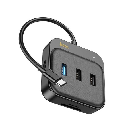 Adaptor Type-C la HDMI, SD, TF, USB3.0, 2x USB2, 100W - Hoco (HB38) - Black