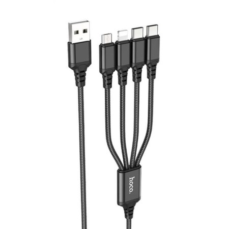 Cablu USB-A la 2xType-C, Lightning, Micro-USB, 2A, 1m - Hoco Super (X76) - Black