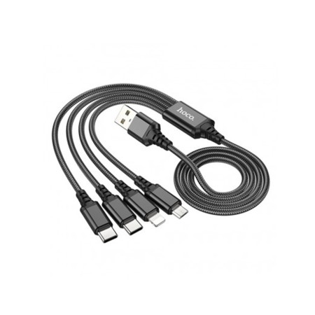 Cablu USB-A la 2xType-C, Lightning, Micro-USB, 2A, 1m - Hoco Super (X76) - Black