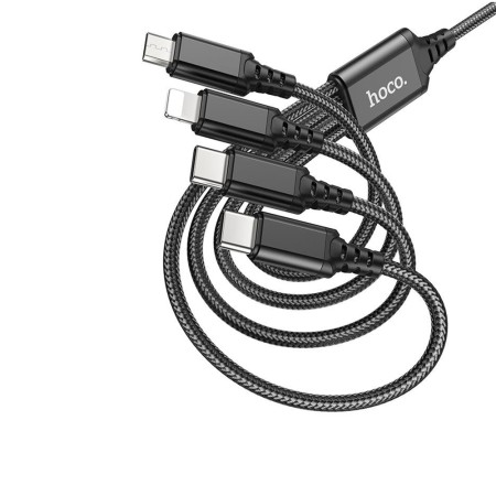 Cablu USB-A la 2xType-C, Lightning, Micro-USB, 2A, 1m - Hoco Super (X76) - Black