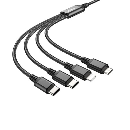 Cablu USB-A la 2xType-C, Lightning, Micro-USB, 2A, 1m - Hoco Super (X76) - Black