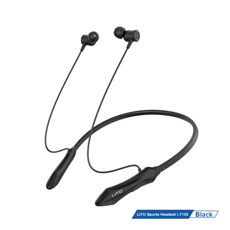 Casti Bluetooth fara fir Lito LT-V135 cu bandă gât pentru sport, cu microfon, Bluetooth V5.3, 160mAh, Black