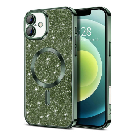 Husa pentru iPhone 16, Glitter MagSafe, Atasare Magnetica, Deep Green