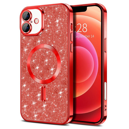 Husa pentru iPhone 16, Glitter MagSafe, Atasare Magnetica, Red