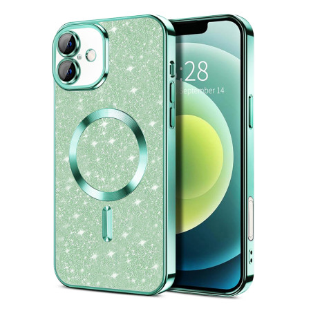 Husa pentru iPhone 16, Glitter MagSafe, Atasare Magnetica, Light Green