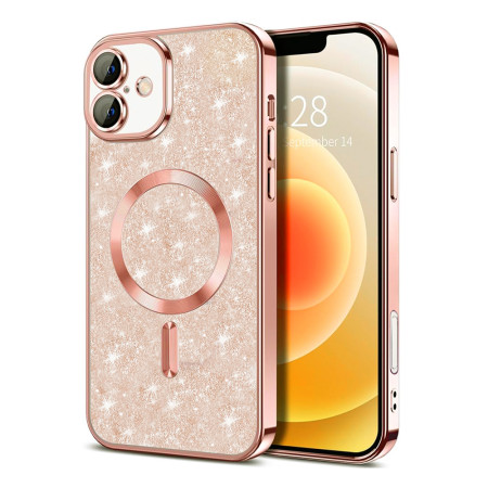 Husa pentru iPhone 16, Glitter MagSafe, Atasare Magnetica, Rose Gold