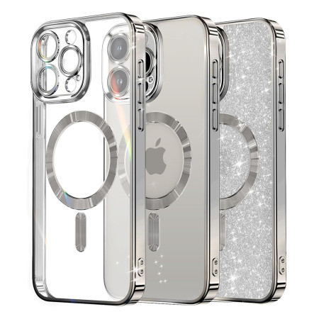 Husa pentru iPhone 16 Pro Glitter MagSafe, Atasare Magnetica, Silver