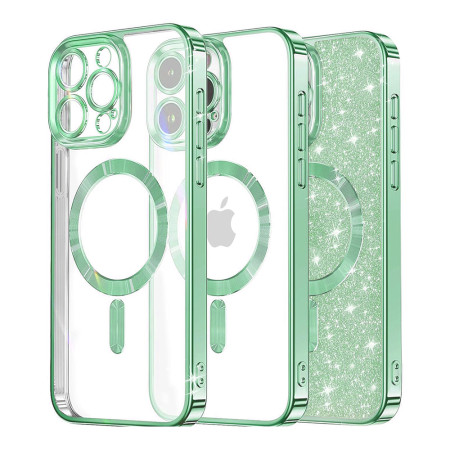 Husa pentru iPhone 16 Pro Glitter MagSafe, Atasare Magnetica, Light Green