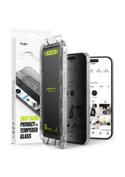 Folie pentru iPhone 16 Plus / iPhone 15 Plus (set 2) - Ringke Easy Slide Tempered Glass - Privacy