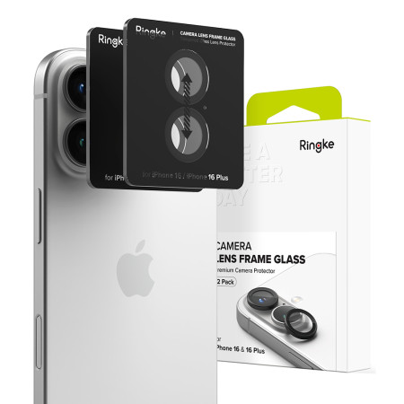 Folie Camera pentru iPhone 16 / iPhone 16 Plus (set 2) - Ringke Camera Lens Frame Glass - Black