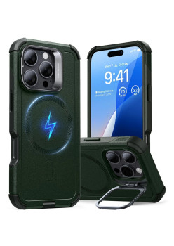 Husa pentru iPhone 16 Pro - ESR Cyber Armor Kickstand - Green