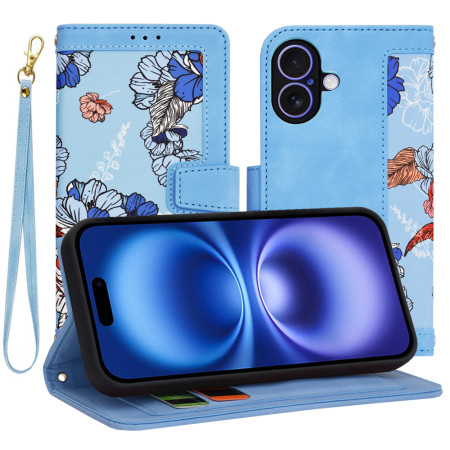 Husa FlipCraft pentru iPhone 16 - Protectie 360, Design Floral, Vibrant Blue