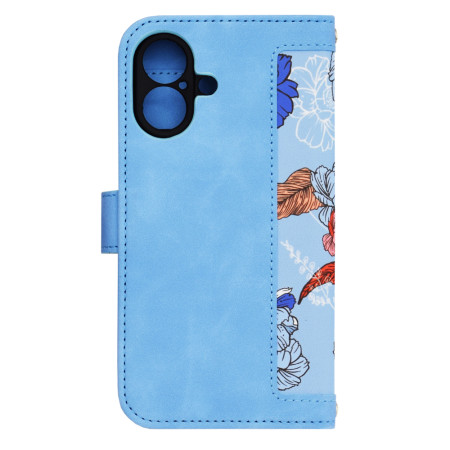 Husa FlipCraft pentru iPhone 16 - Protectie 360, Design Floral, Vibrant Blue