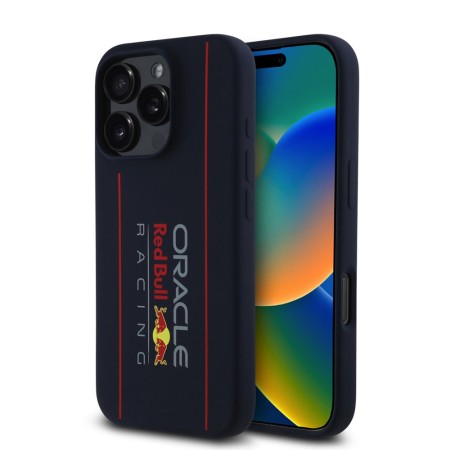 Husa pentru iPhone 16 Pro - Red Bull Racing Silicone Oversize Vertical Logo MagSafe (RBHMP16L24SIOLRV) - Navy