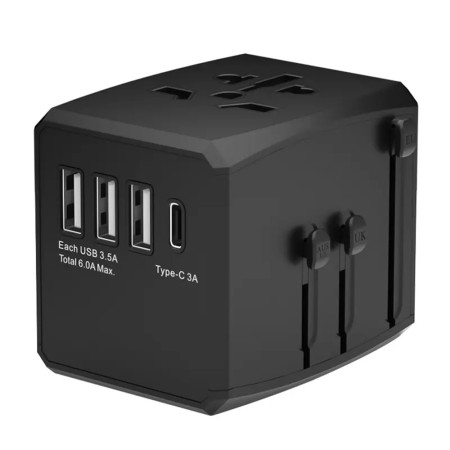 Adaptor pentru Priza PD15W, 3 x USB, Type-C, EU, UK, AUS, US - Techsuit (HHT904) - Black