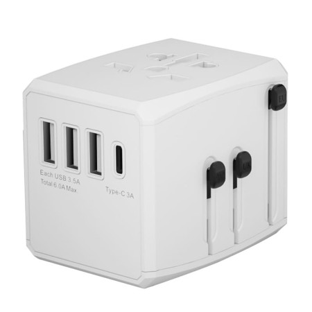 Adaptor pentru Priza PD30W, 3 x USB, Type-C, EU, UK, AUS, US - Techsuit (HHT904) - White