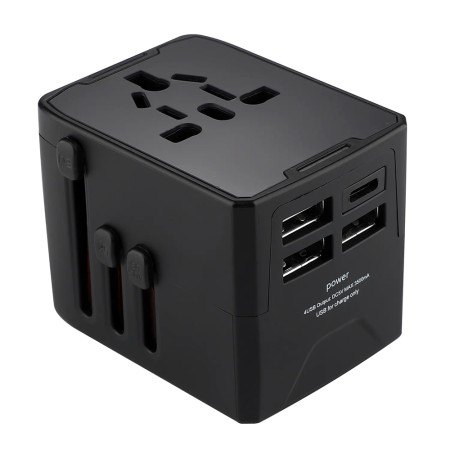 Adaptor pentru Priza 3 x USB, Type-C, EU, UK, AUS, US - Techsuit (HHT904) - Black